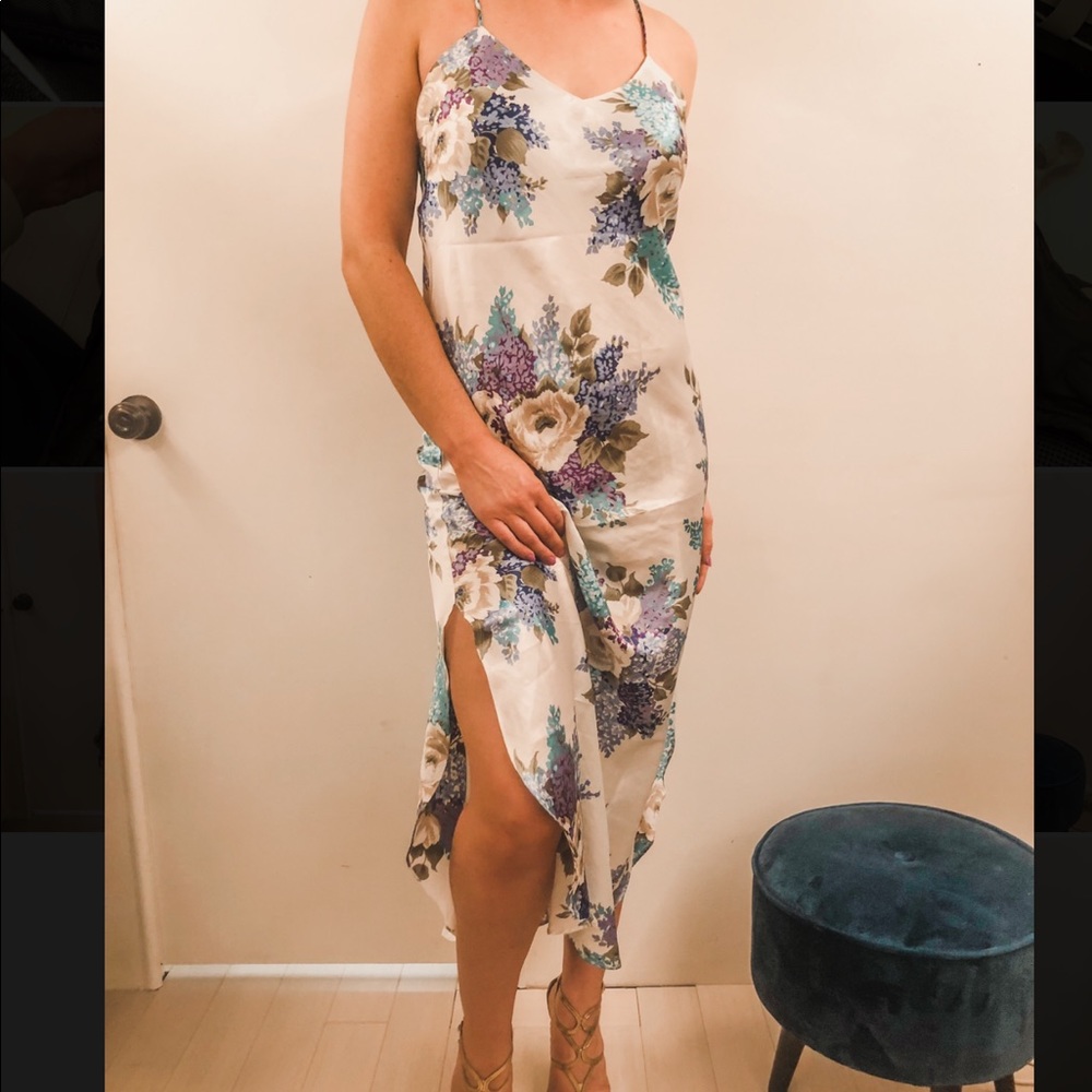 Natori Silk gown teal/purple floral pattern